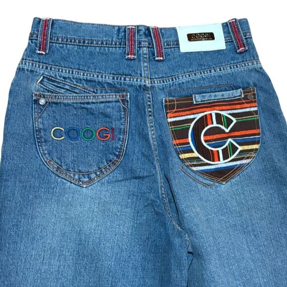 Vintage Coogi Y2K Wide Leg Embroidered Pocket Denim Blue Jeans size 20 - Picture 7 of 14